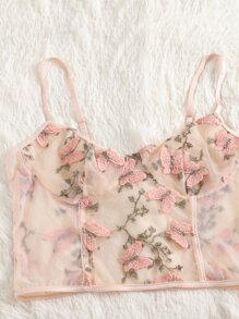 Plus Butterfly Embroidery Sheer Mesh Lingerie Set - Multicolor - View 5
