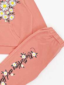 小女童蝴蝶和印花連帽衫和字母圖案衛褲 - 珊瑚粉 - 查看 3