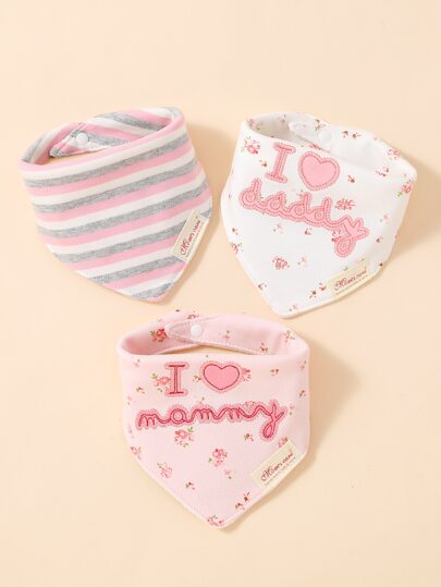 3pcs Baby Letter Graphic Bandana Bib Set