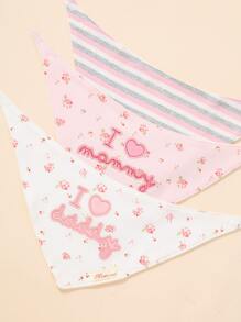 3pcs Baby Letter Graphic Bandana Bib Set - Baby Pink - View 5