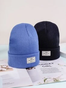 2pcs Letter Label Beanie - Multicolor - View 1