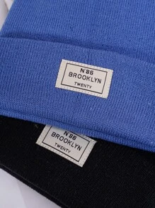 2pcs Letter Label Beanie - Multicolor - View 3