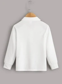 SHEIN 适合年轻男孩的简约领短袖休闲时尚格子拼布 Polo 衫 - 白色 - 查看 2