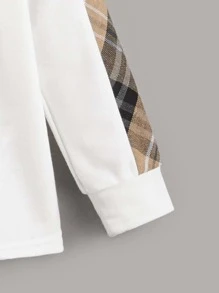 SHEIN 适合年轻男孩的简约领短袖休闲时尚格子拼布 Polo 衫 - 白色 - 查看 3