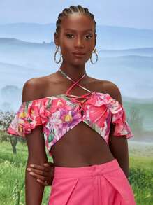 SHEINNeu Áo nữ Bất đối xứng Hội Chữ thập Xù Hoa Boho - Nhiều màu - Xem 1