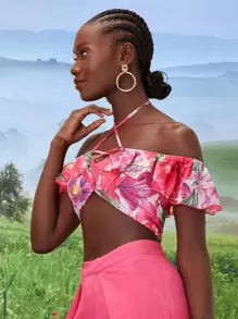 SHEINNeu Áo nữ Bất đối xứng Hội Chữ thập Xù Hoa Boho - Nhiều màu - Xem 4