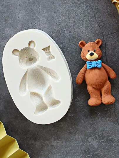 1入組熊形狀矽膠模具3D熊矽膠翻糖模具,熊糖果巧克力模具適用於DIY蛋糕軟糖餅乾紙杯蛋糕蛋糕裝飾用品甜點手工水晶糖工藝適用於新生兒派對