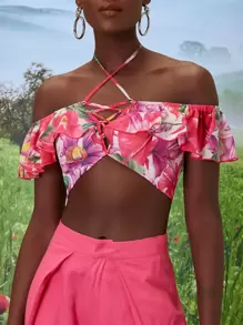 SHEINNeu Áo nữ Bất đối xứng Hội Chữ thập Xù Hoa Boho - Nhiều màu - Xem 5