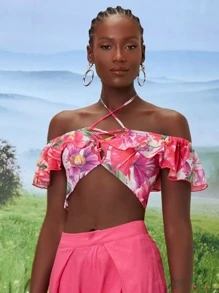 SHEINNeu Áo nữ Bất đối xứng Hội Chữ thập Xù Hoa Boho - Nhiều màu - Xem 6