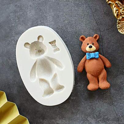1入組熊形狀矽膠模具3D熊矽膠翻糖模具,熊糖果巧克力模具適用於DIY蛋糕軟糖餅乾紙杯蛋糕蛋糕裝飾用品甜點手工水晶糖工藝適用於新生兒派對