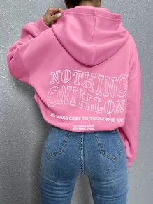 SHEIN Unity Slogan Graphic Drop Shoulder Hoodie - Pink - View 1