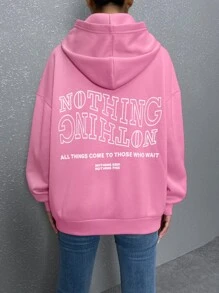 SHEIN Unity Slogan Graphic Drop Shoulder Hoodie - Pink - View 3