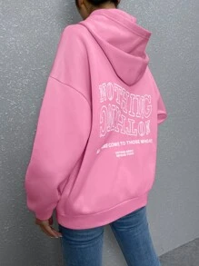 SHEIN Unity Slogan Graphic Drop Shoulder Hoodie - Pink - View 4