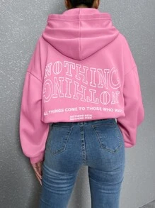 SHEIN Unity Slogan Graphic Drop Shoulder Hoodie - Pink - View 5