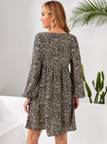 SHEIN Maternity Bishop Sleeve Pocket Front Leopard Dress - Multicolor - View 2