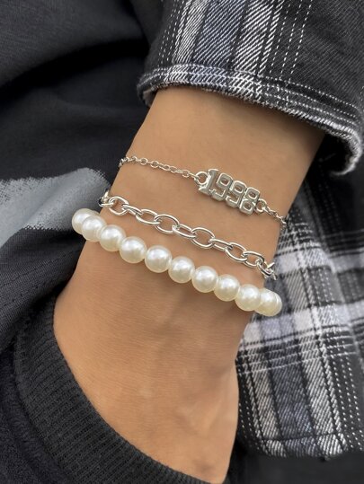 3入組男士假珍珠裝飾手鍊