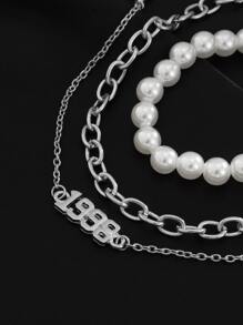 3入組男士假珍珠裝飾手鍊 - 銀色 - 查看 5