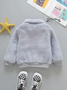 Toddler Girls Zipper Fuzzy Coat - Light Grey - View 2