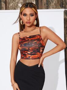 Graphic Print Crop Cami Top - Multicolor - View 1