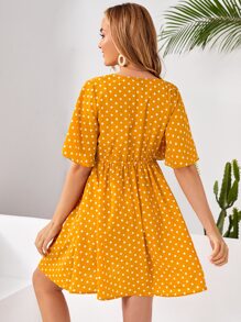 SHEIN Váy Bà bầu Nút phía trước Chấm bi Boho - Màu vàng - Xem 2