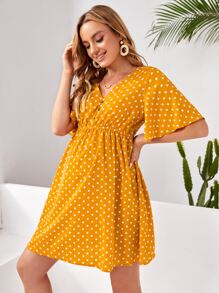 SHEIN Váy Bà bầu Nút phía trước Chấm bi Boho - Màu vàng - Xem 3
