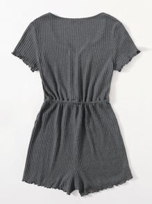 SHEIN EZwear Plus Notched Neck Drawstring Waist Waffle Knit Romper
