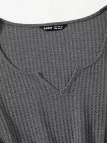 SHEIN EZwear Plus Notched Neck Drawstring Waist Waffle Knit Romper