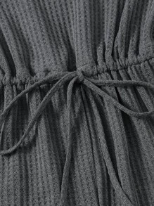 SHEIN EZwear Plus Notched Neck Drawstring Waist Waffle Knit Romper