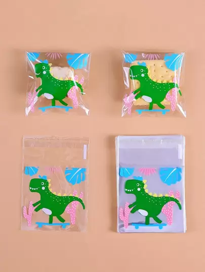 100pcs Dinosaur Pattern Cookie Packaging Bag, Cute Biscuit Bag For Baking Wedding Party Gift Bags School Supplies Food Bag Food Box Suitable For Candy Chocolate Cookies Etc.