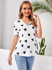 SHEIN Áo thun Bà bầu Tim Giải trí - trắng - Xem 3