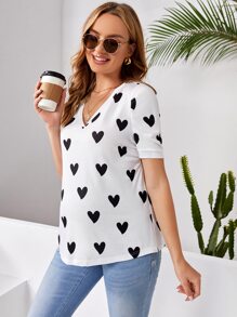 SHEIN Áo thun Bà bầu Tim Giải trí - trắng - Xem 4