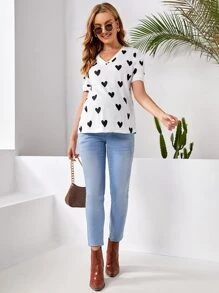 SHEIN Áo thun Bà bầu Tim Giải trí - trắng - Xem 5