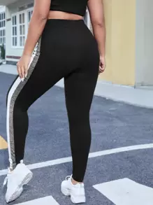 SHEIN EZwear سراويل لانجيري عالية الخصر مخطط الجوانب بأحجام كبيرة