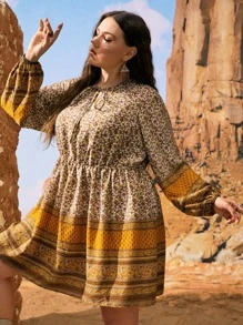 SHEIN Đầm Plus Size Hoa Boho - Nhiều màu - Xem 3
