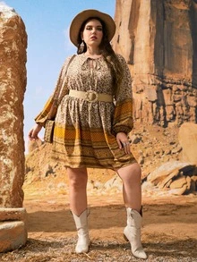 SHEIN Đầm Plus Size Hoa Boho - Nhiều màu - Xem 4