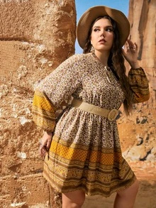 SHEIN Đầm Plus Size Hoa Boho - Nhiều màu - Xem 5