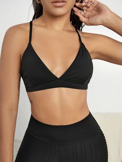 Crisscross Backless Solid Sports Bra