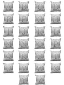 1pc Letter Graphic Cushion Cover Without Filler, Modern Throw Pillow Case For Sofa, Home Decor - Light Grey - View 1