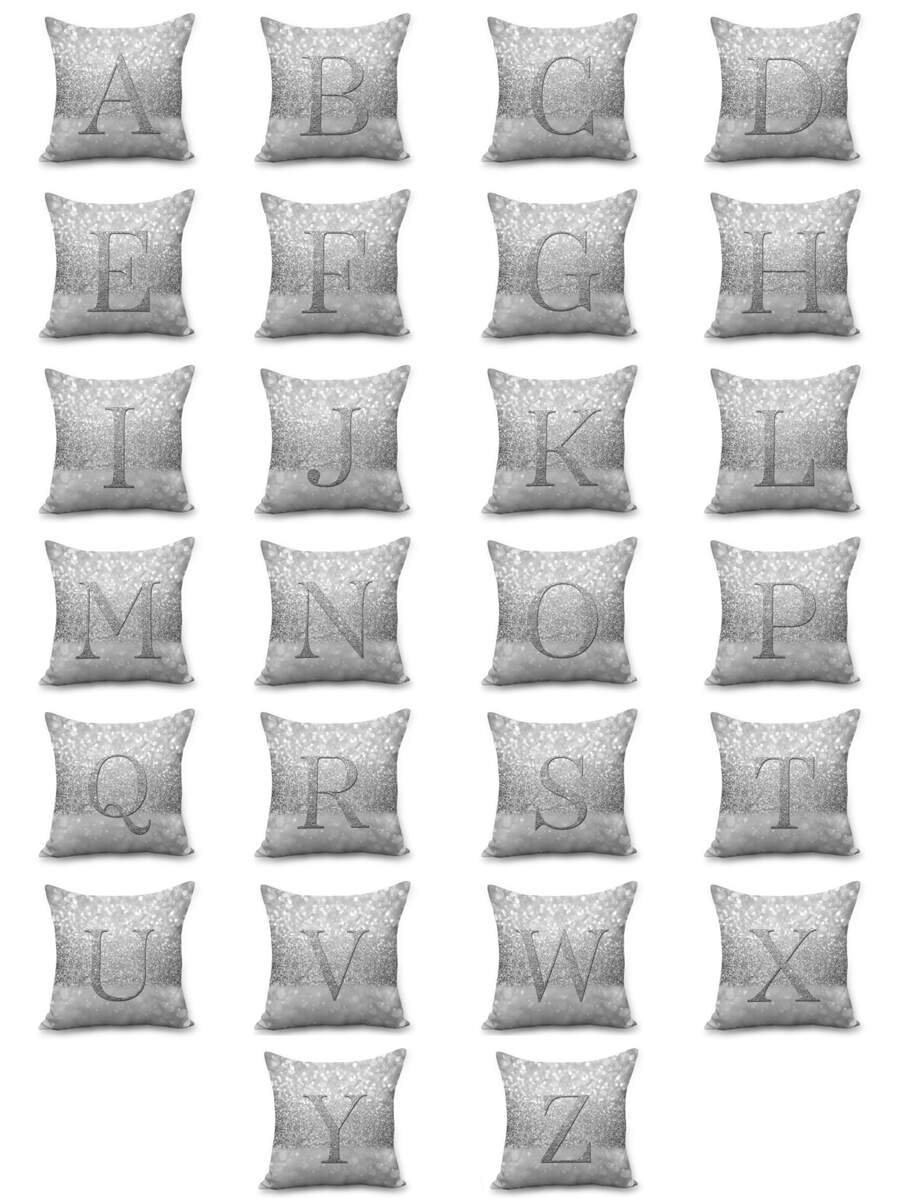 1pc Letter Graphic Cushion Cover Without Filler, Modern Throw Pillow Case For Sofa, Home Decor - Light Grey - View 1