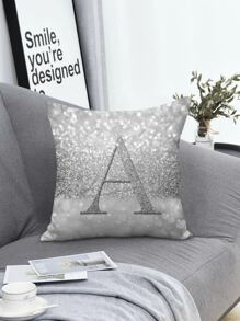 1pc Letter Graphic Cushion Cover Without Filler, Modern Throw Pillow Case For Sofa, Home Decor - Light Grey - View 2