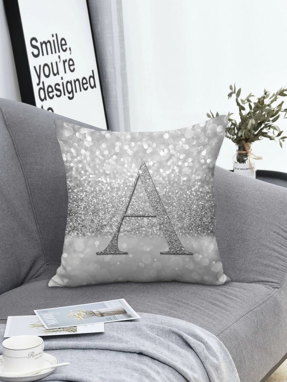 1pc Letter Graphic Cushion Cover Without Filler, Modern Throw Pillow Case For Sofa, Home Decor
