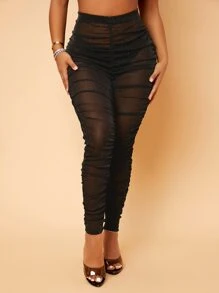 SHEIN SXY Ruched Glitter Leggings - Black - View 4