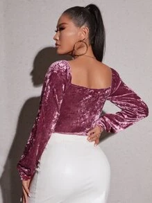 Bishop Sleeve Sweetheart Neck Ruched Bustier Velvet Top - Dusty Pink - View 2