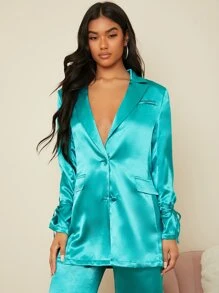 SHEIN BAE Áo khoác  âu phục nữ Thắt nút màu trơn Thanh lịch - Màu xanh Cadet - Xem 4