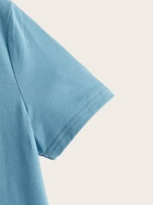 SHEIN 男孩卡通和標語圖案T恤 - 藍色 - 查看 3