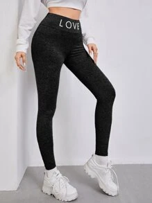 Mulvari Marled Knit Letter Graphic Leggings - Black - View 1