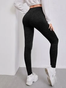 Mulvari Marled Knit Letter Graphic Leggings - Black - View 2