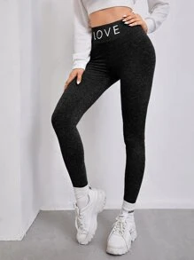 Mulvari Marled Knit Letter Graphic Leggings - Black - View 3
