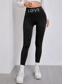 Mulvari Marled Knit Letter Graphic Leggings - Black - View 4