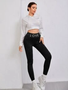 Mulvari Marled Knit Letter Graphic Leggings - Black - View 5